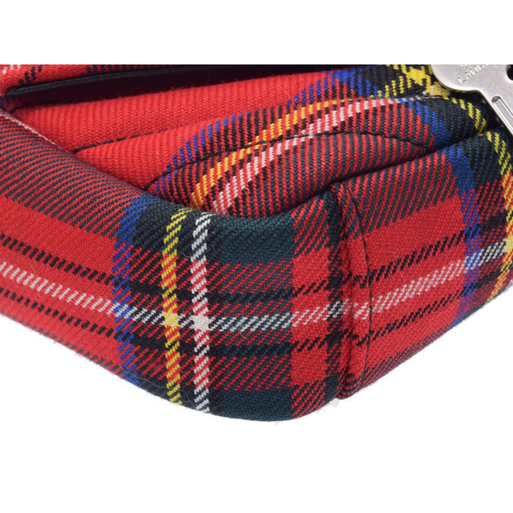 Saint Laurent Punk Check Shoulder Tartan Bag Baby Chain Red - Picture 6 of 12
